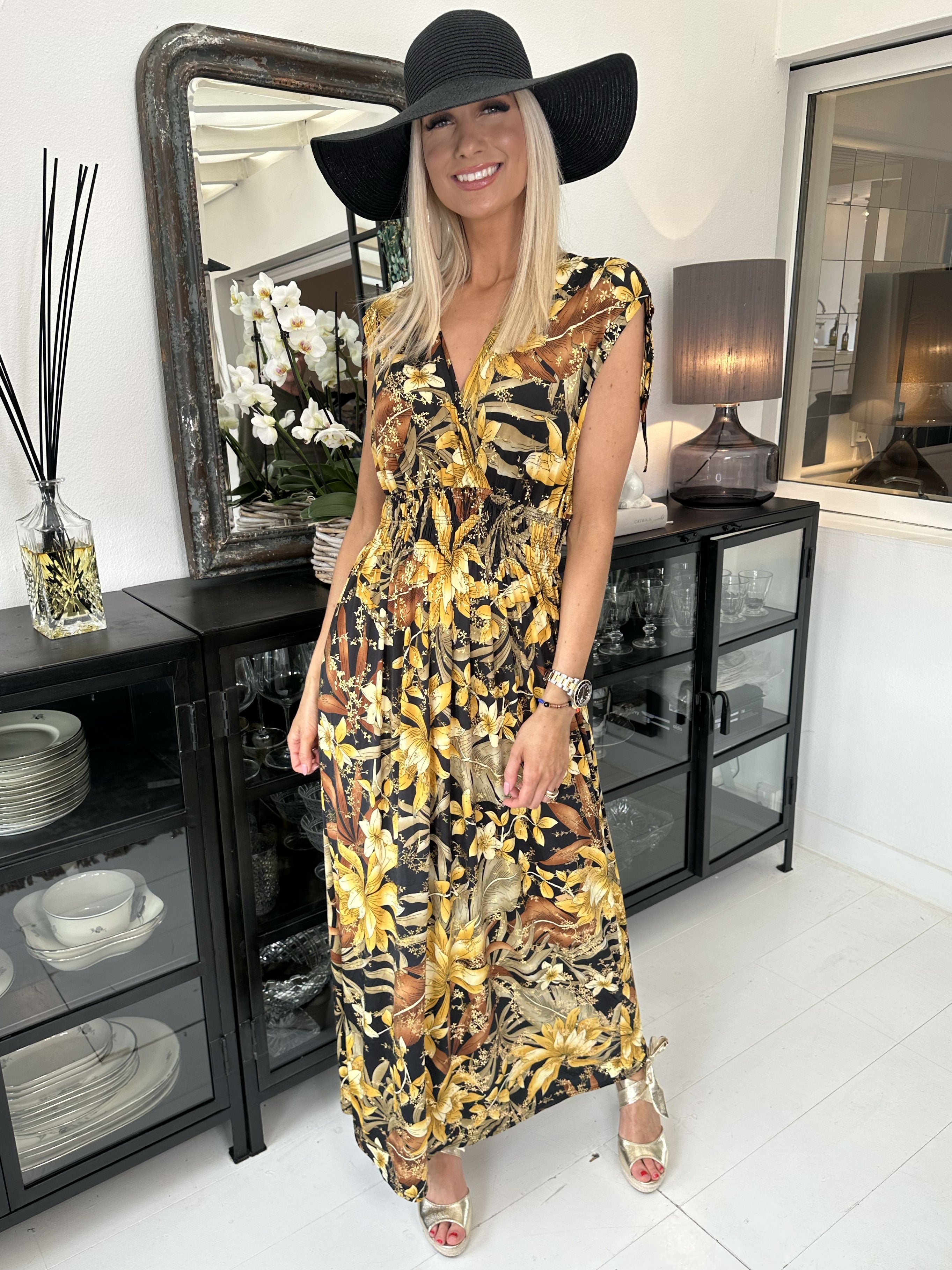 Pams Sleeveless - Lång elastisk klänning i skrynkelfritt tyg